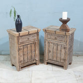 Indian Antique Handmade Carved Solid Hard Wood Bedside Table With Iron Fittings